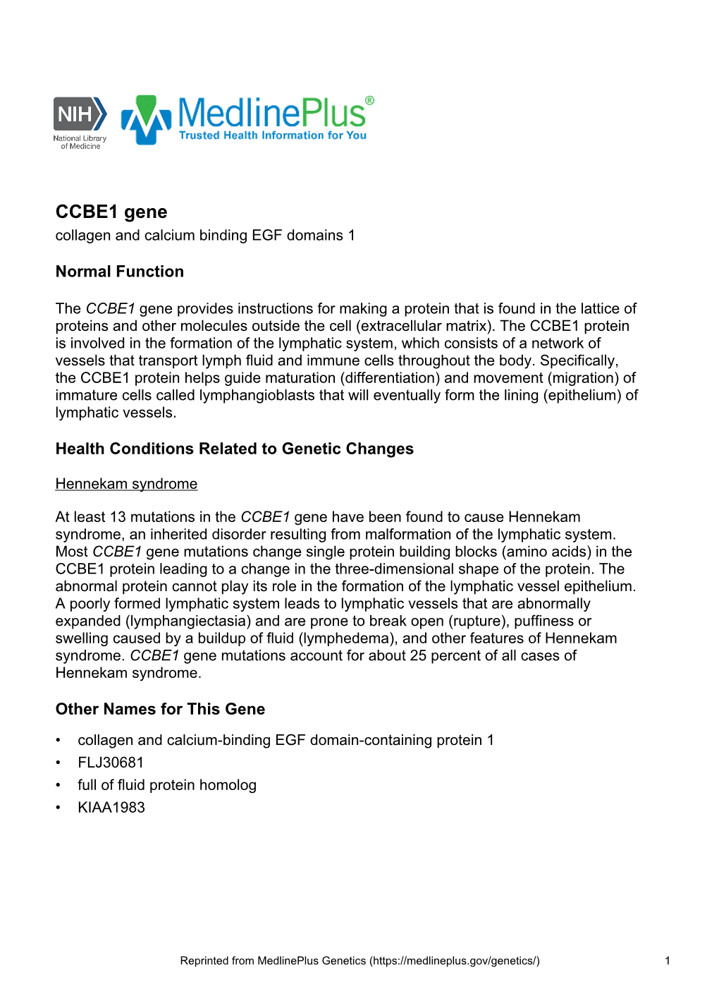 CCBE1 Gene Collagen and Calcium Binding EGF Domains 1