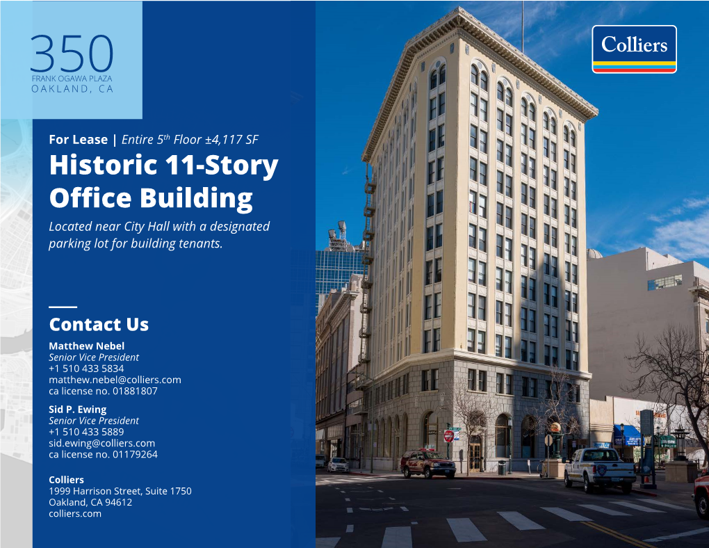 Historic 11-Story Office Building Located Near City Hall with a Designated Parking Lot for Building Tenants