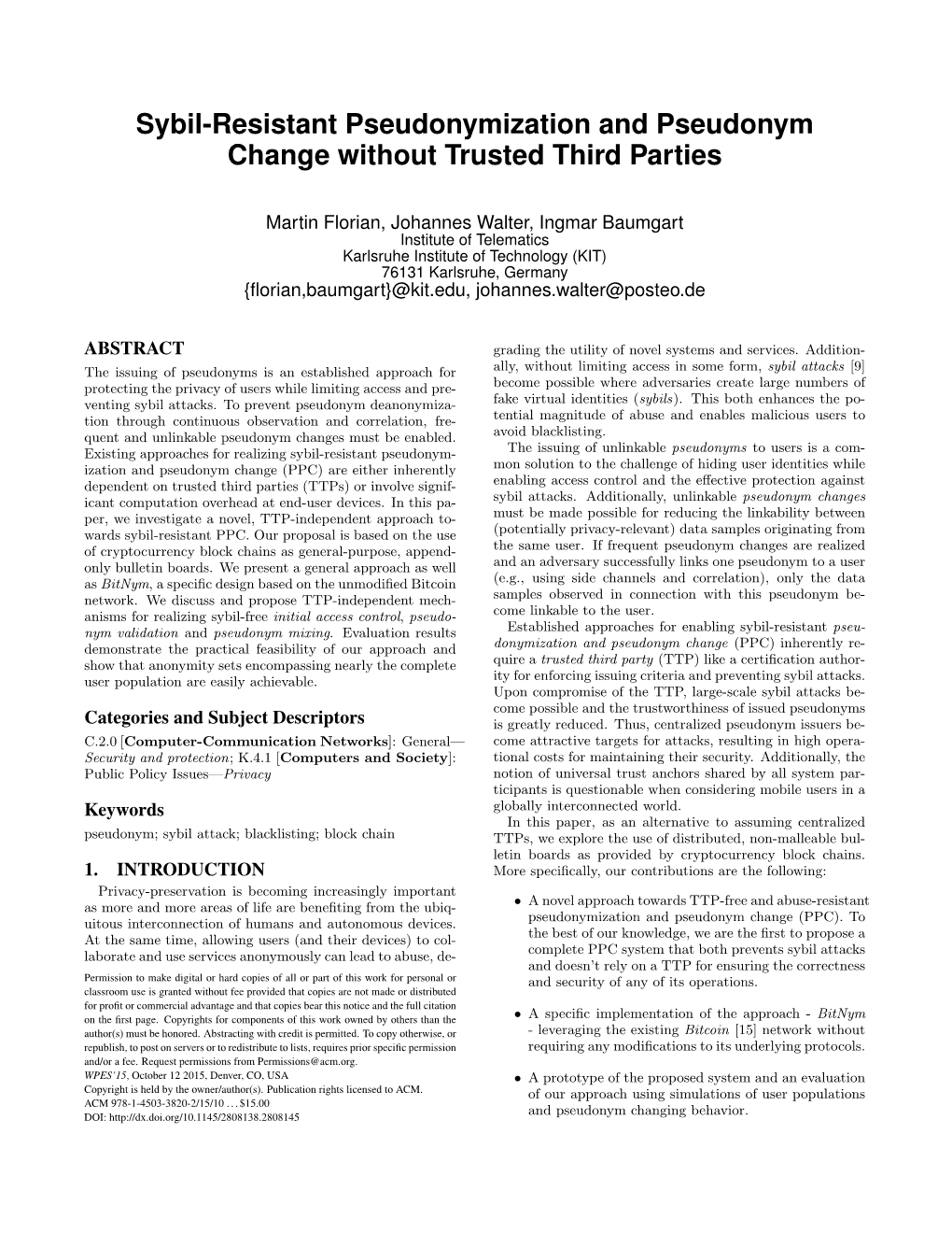 Sybil-Resistant Pseudonymization and Pseudonym Change Without Trusted Third Parties