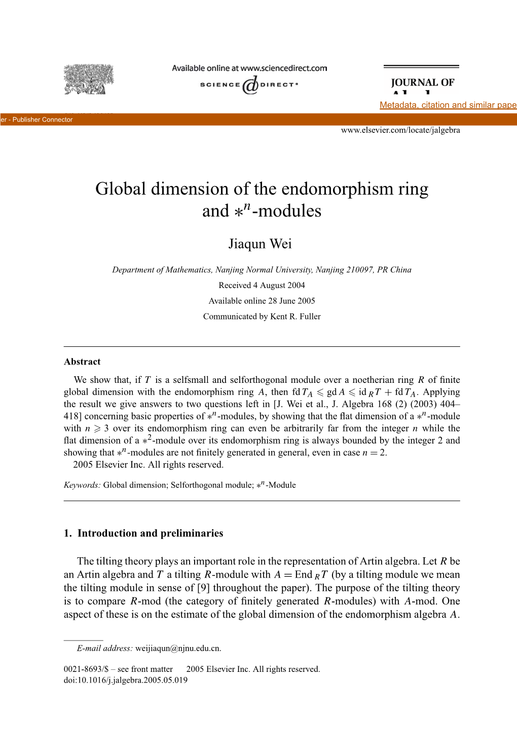 Global Dimension of the Endomorphism Ring and ∗ -Modules