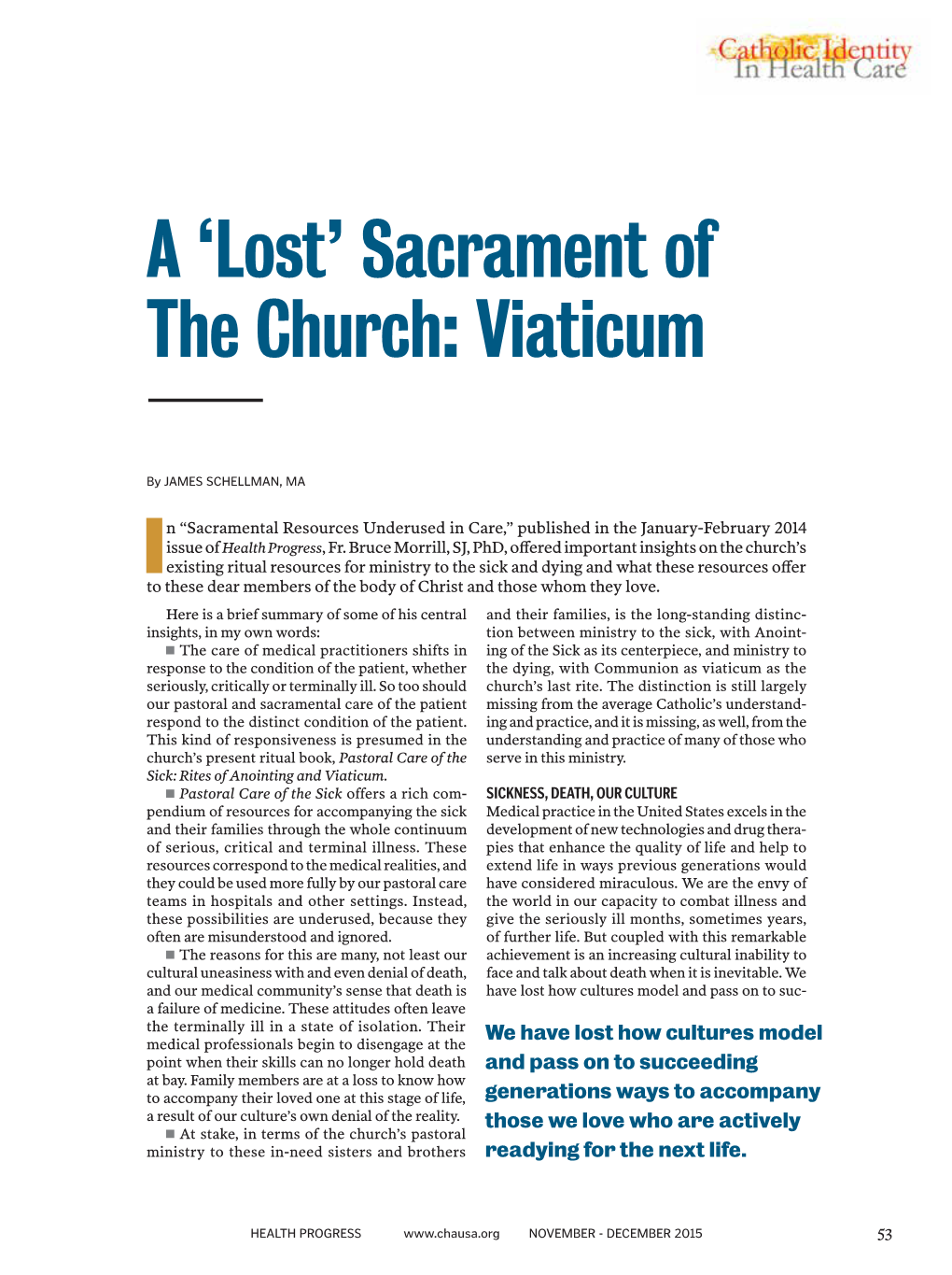 A 'Lost' Sacrament of the Church: Viaticum