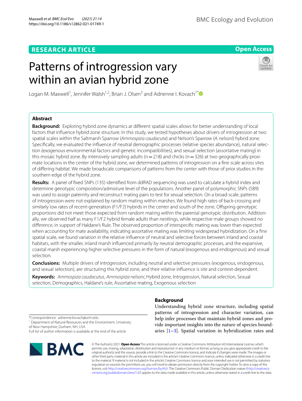 Patterns of Introgression Vary Within an Avian Hybrid Zone Logan M