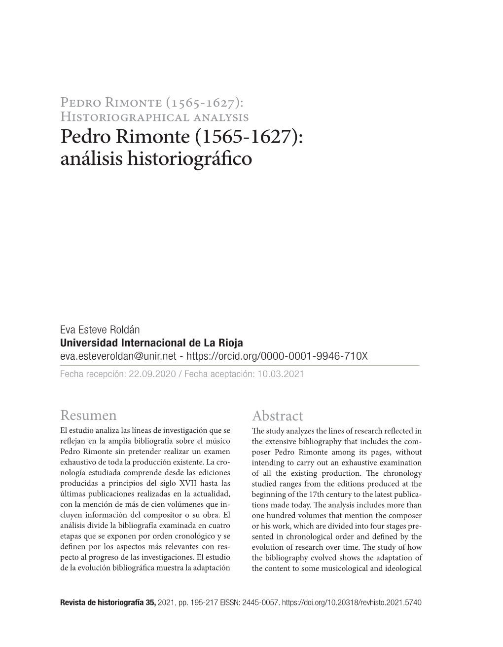 Pedro Rimonte (1565-1627): Historiographical Analysis Pedro Rimonte (1565-1627): Análisis Historiográfico