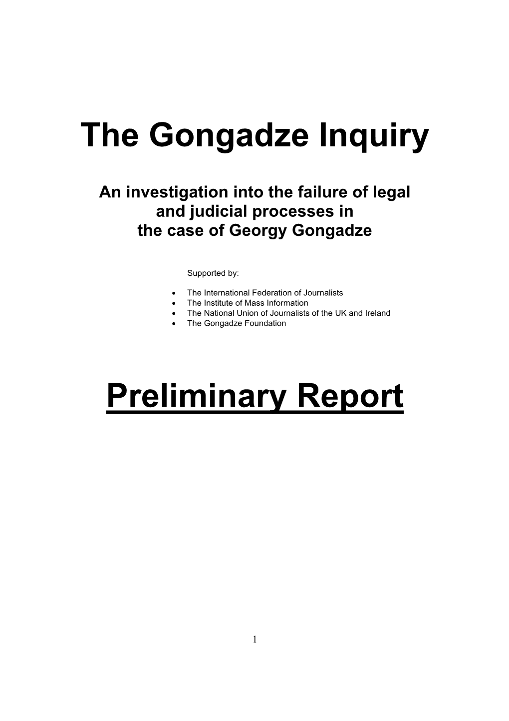 The Gongadze Inquiry Preliminary Report