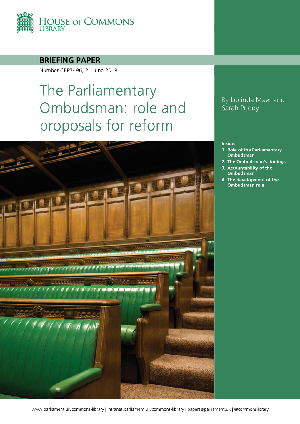 The Parliamentary Ombudsman: Role and Proposals for Reform