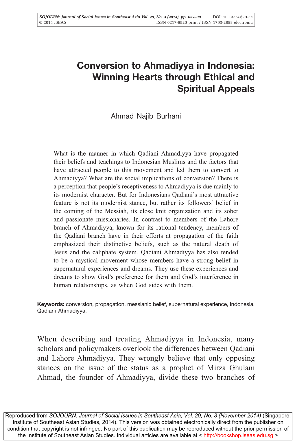 Conversion to Ahmadiyya in Indonesia: Winning Hearts Through Ethical and Spiritual Appeals