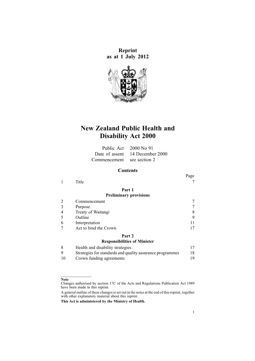 New Zealand Public Health and Disability Act 2000