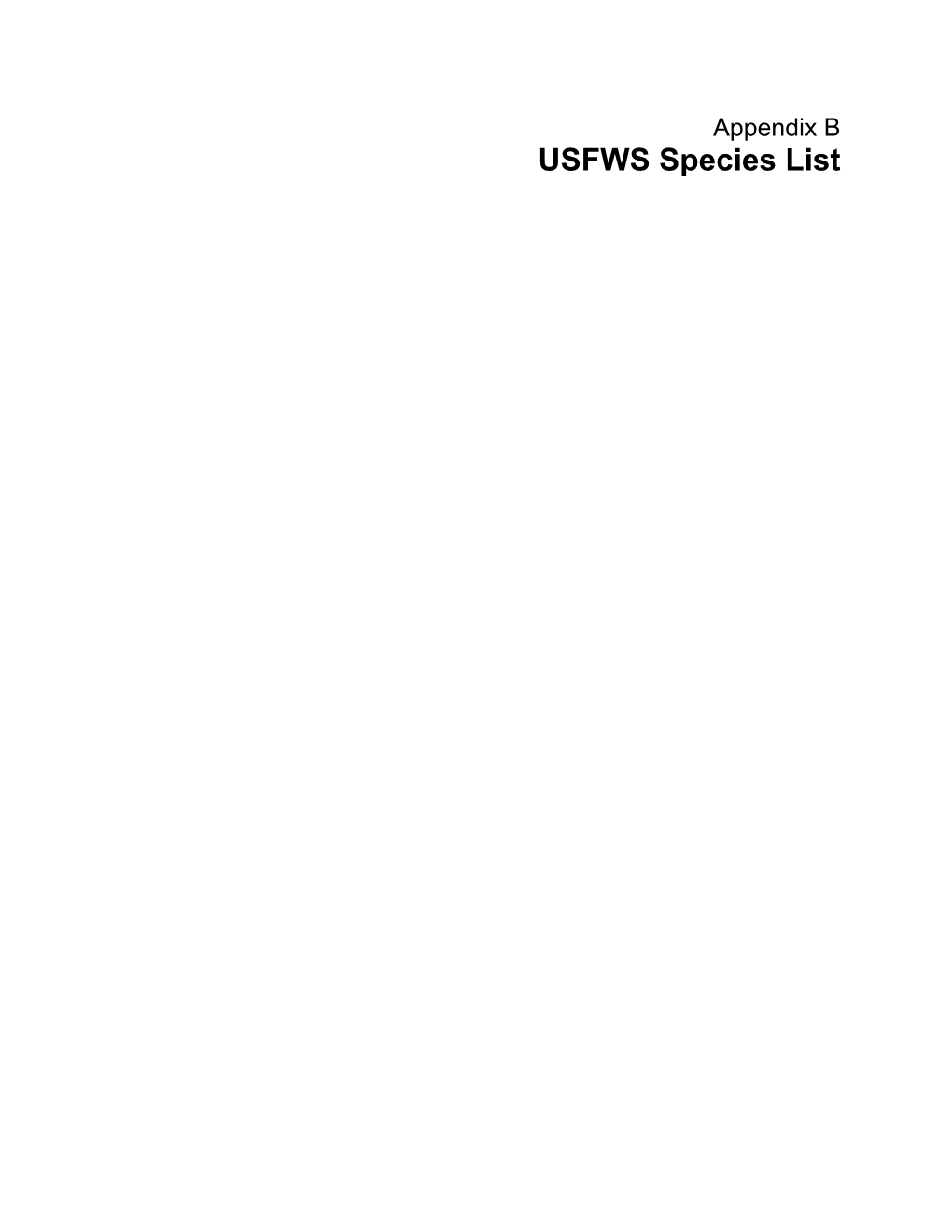 USFWS Species List