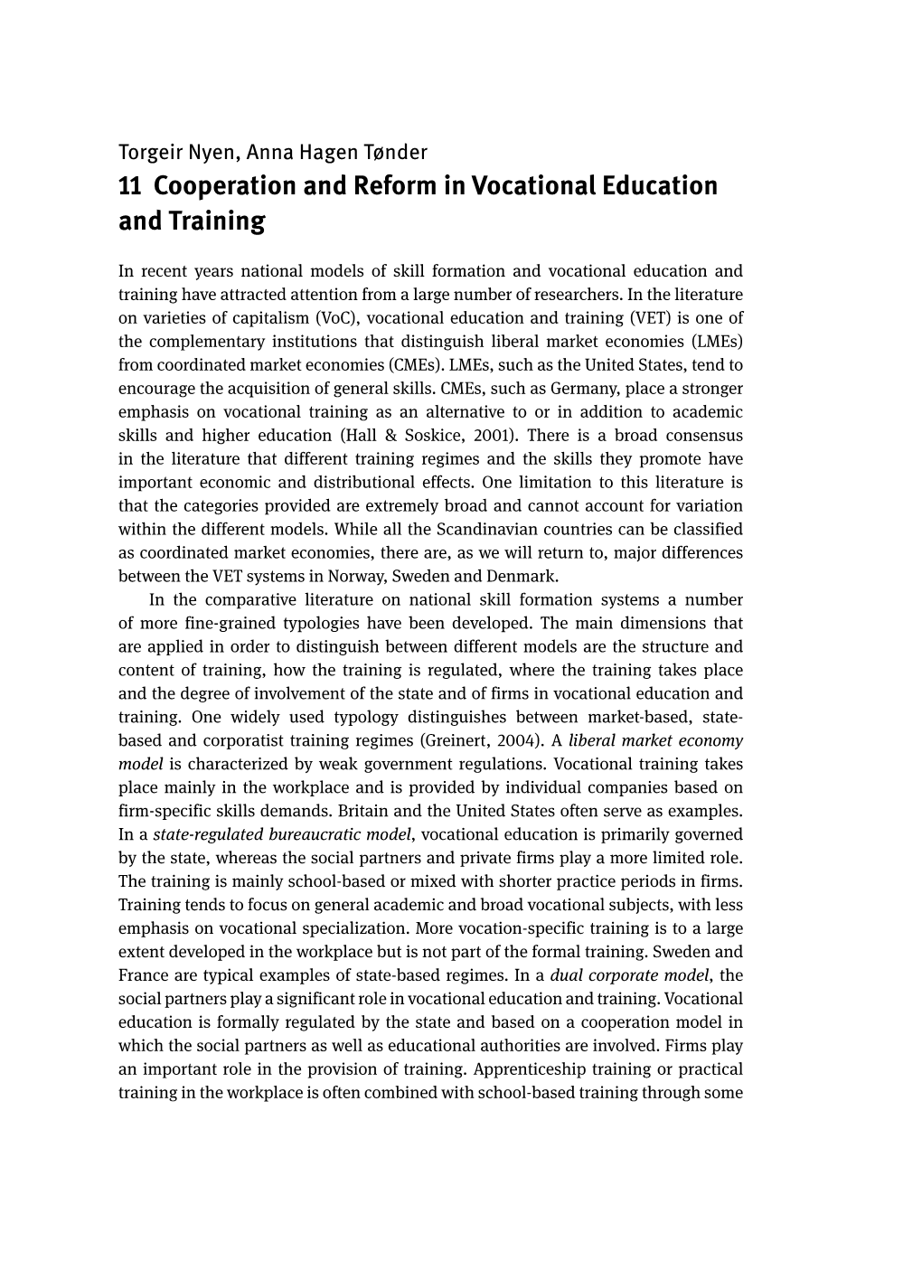 11 Cooperation and Reform in Vocational Education and Training