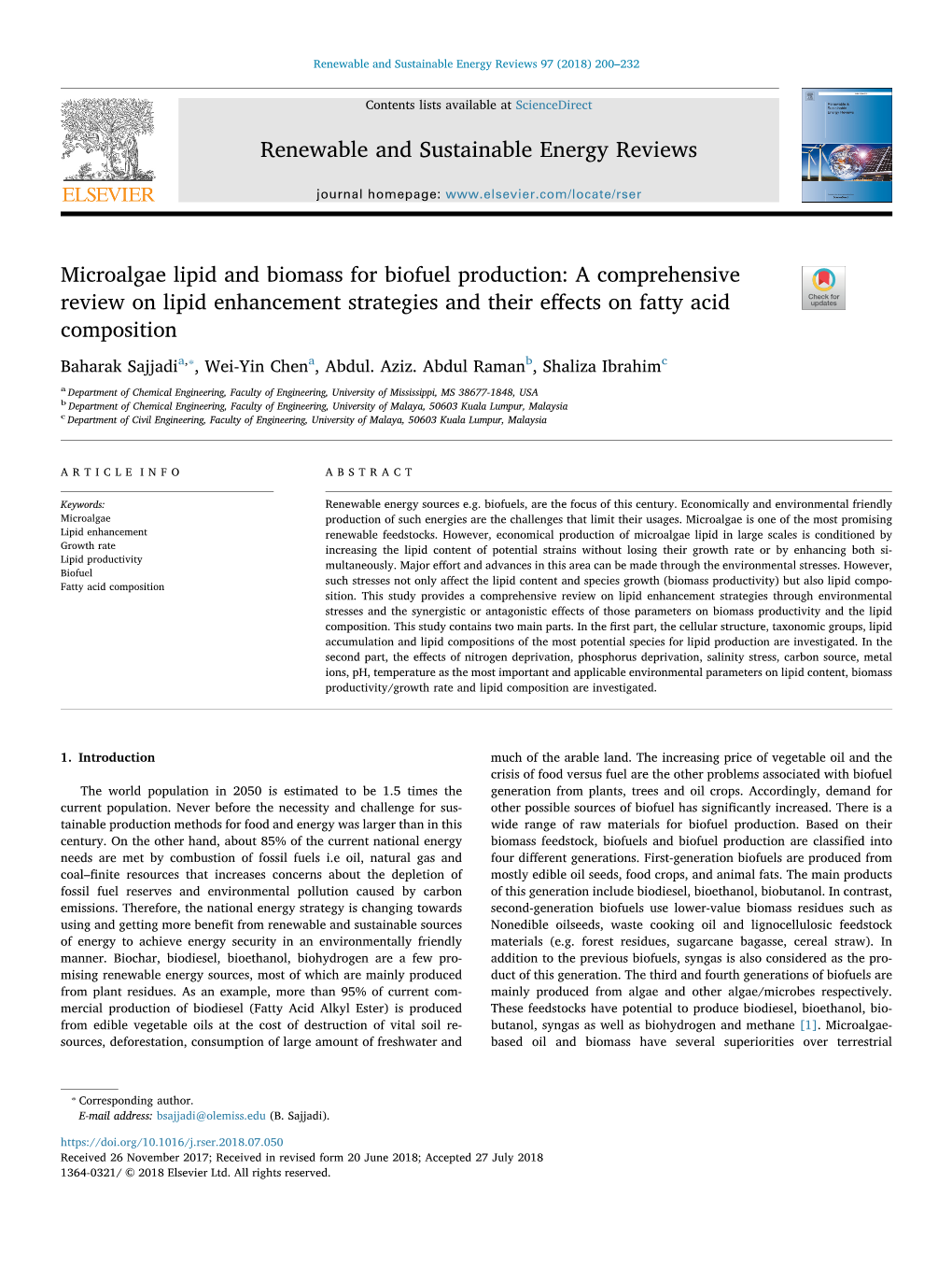 Microalgae Lipid and Biomass for Biofuel Production: a Comprehensive Review on Lipid Enhancement Strategies and Their Eﬀects on Fatty Acid T Composition