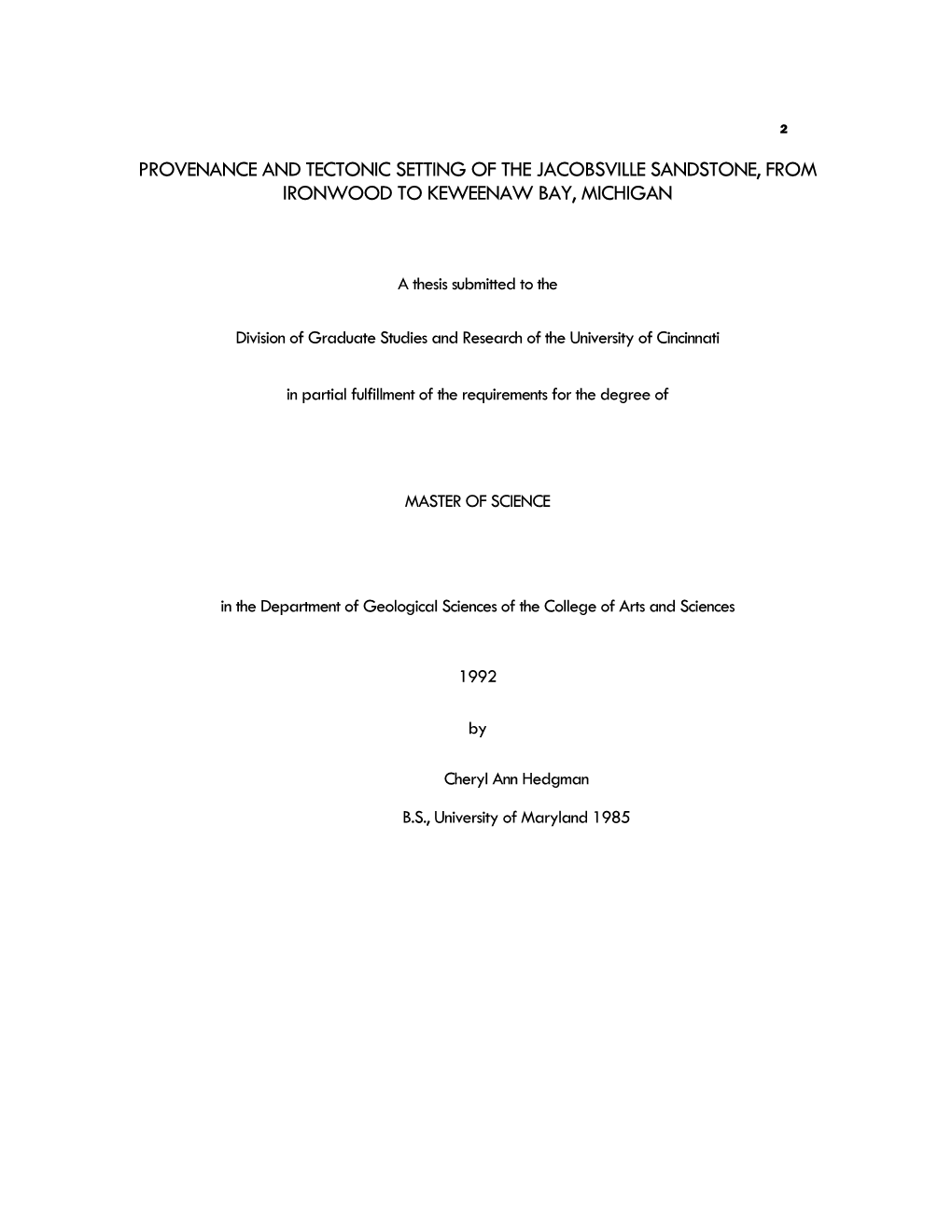 Provenance and Tectonic Setting of the Jacobsville Sandstone, from Ironwood to Keweenaw Bay, Michigan