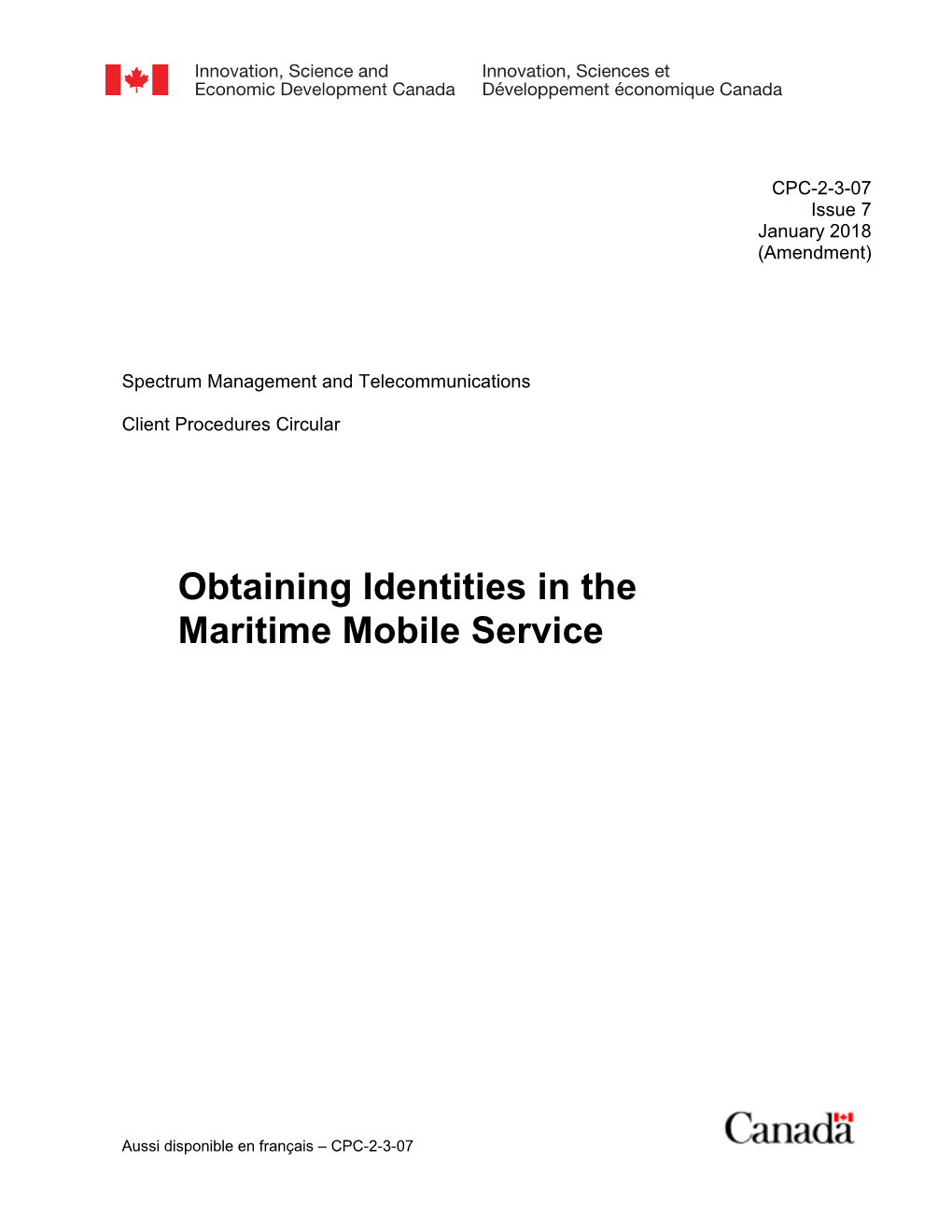 CPC-2-3-07 — Obtaining Identities in the Maritime Mobile Service