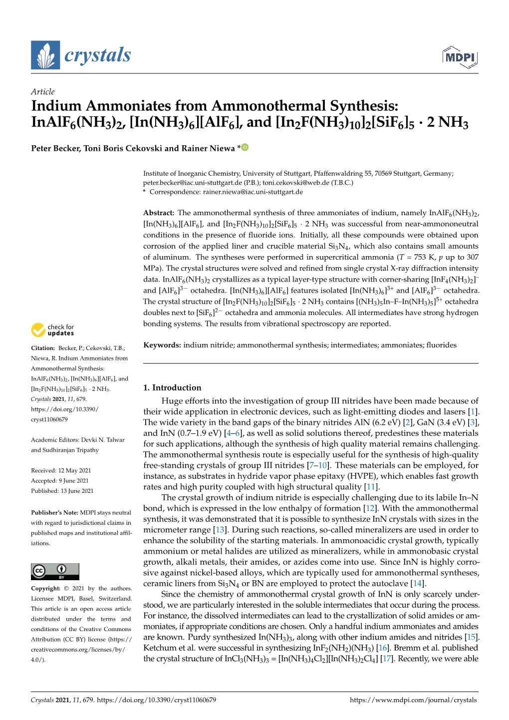 [Alf6], and [In2f(NH3)10]2[Sif6]5 · 2 NH3