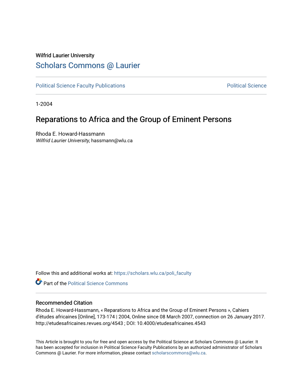 Reparations to Africa and the Group of Eminent Persons