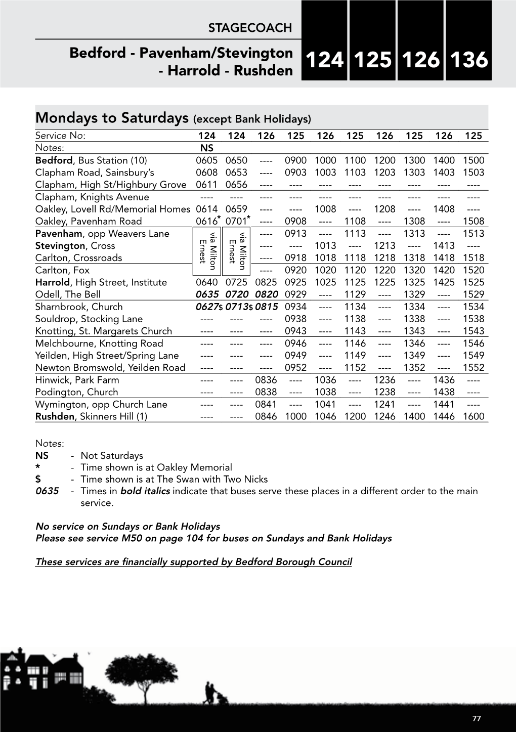 Bedford - Pavenham/Stevington - Harrold - Rushden 124 125 126 136