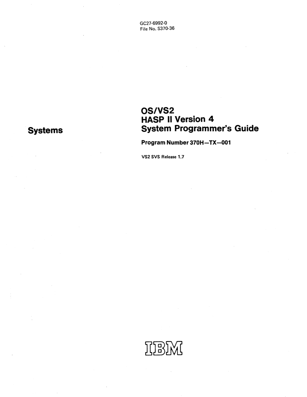 OS/VS2 HASP II Version 4 System Programmer's Guide