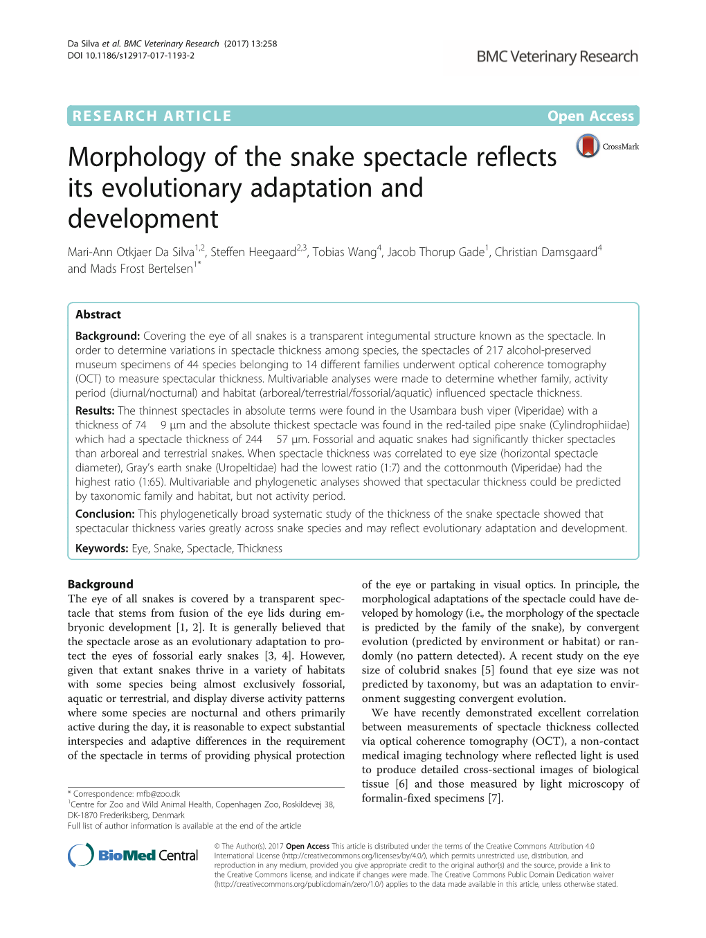 Morphology of the Snake Spectacle Reflects Its Evolutionary Adaptation