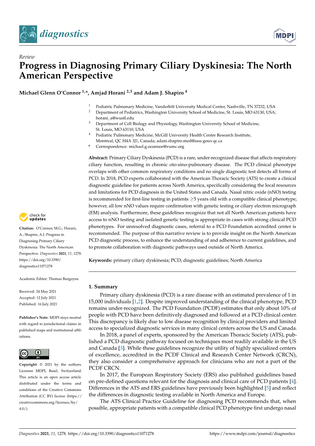 Progress in Diagnosing Primary Ciliary Dyskinesia: the North American Perspective