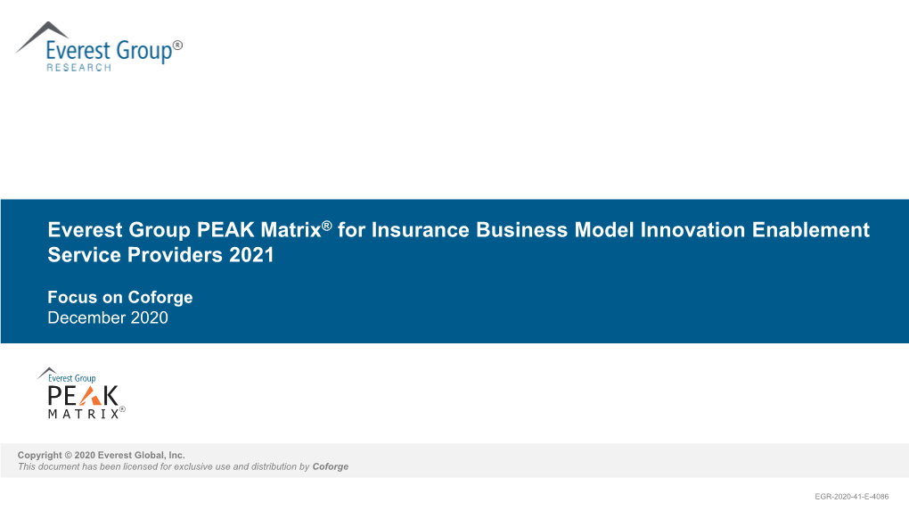 Everest Group PEAK Matrix® for Insurance Business Model Innovation Enablement Service Providers 2021