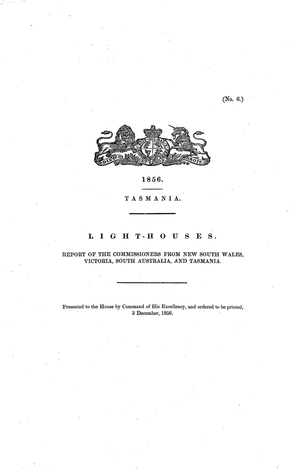 Light-Houses Report of the Commissioners from New South