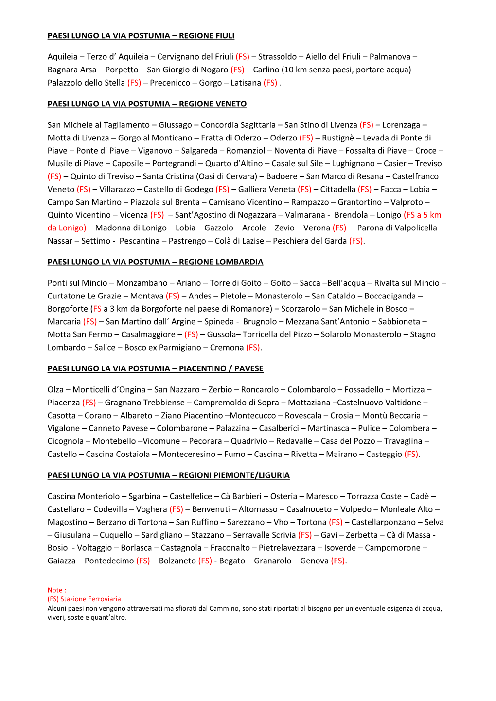 PAESI LUNGO LA VIA POSTUMIA – REGIONE FIULI Aquileia – Terzo D' Aquileia – Cervignano Del Friuli (FS) – Strassoldo –