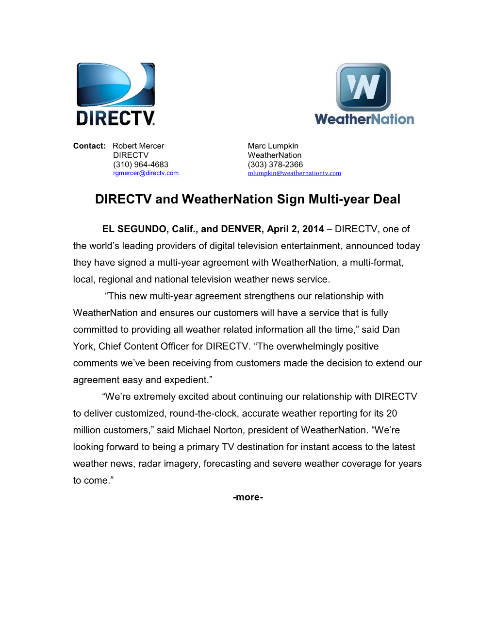 DIRECTV and Weathernation Sign Multi-Year Deal