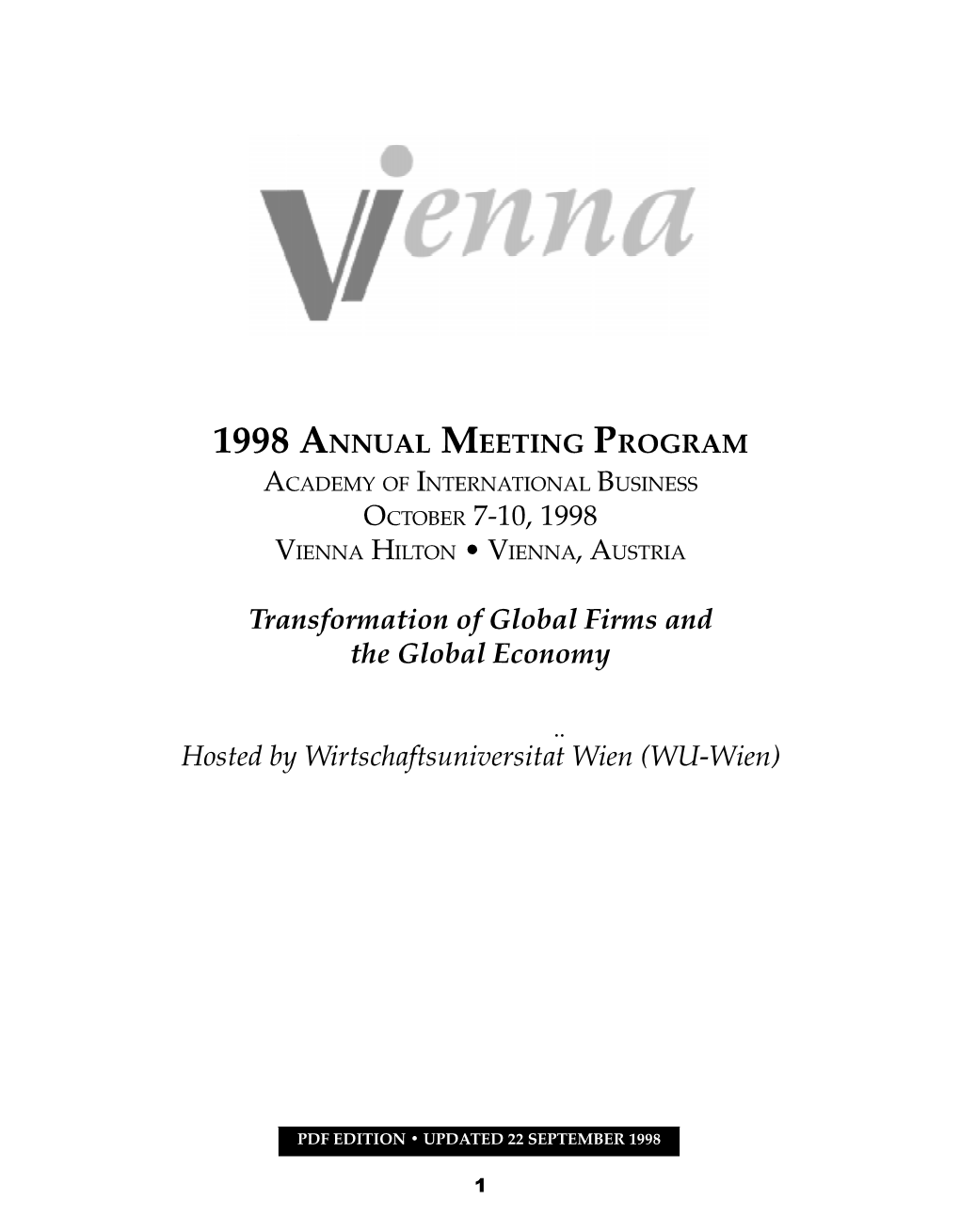 Program Academy of International Business October 7-10, 1998 Vienna Hilton • Vienna, Austria