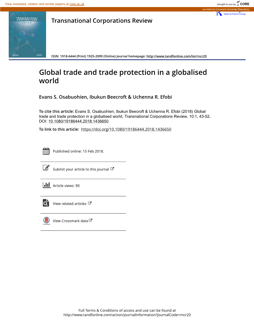 Global Trade and Trade Protection in a Globalised World
