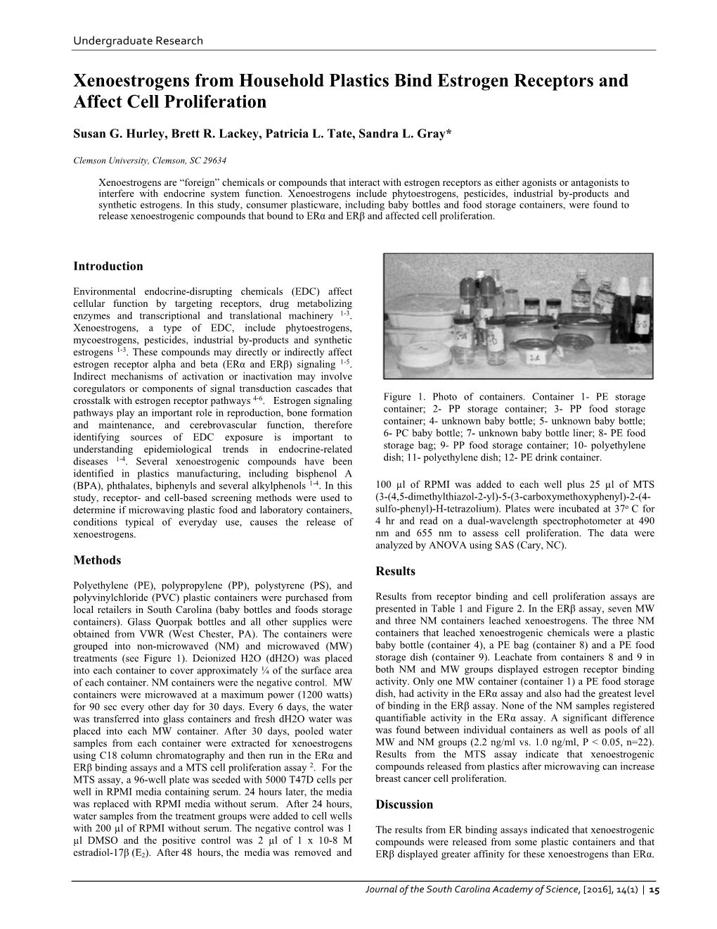 Xenoestrogens from Household Plastics Bind Estrogen Receptors and Affect Cell Proliferation