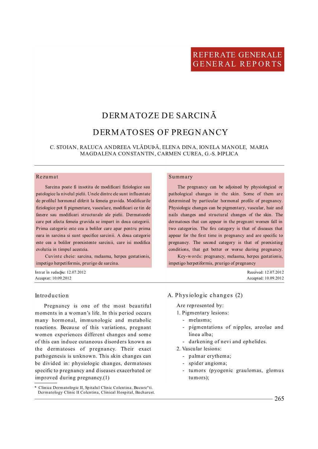 Dermatoze De Sarcină Dermatoses of Pregnancy