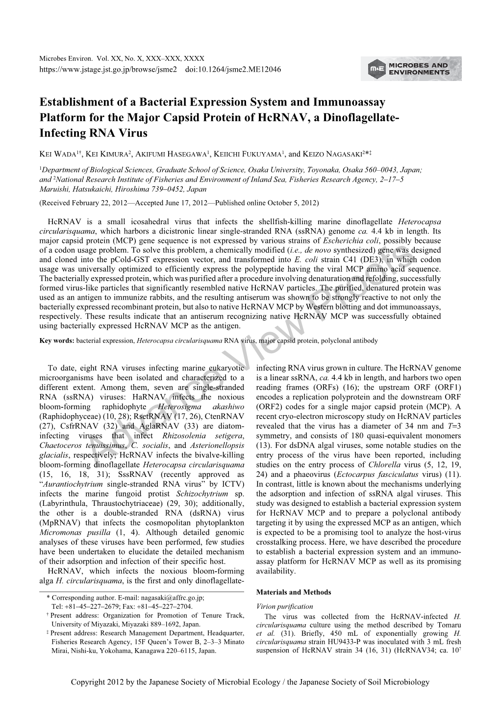 Establishment of a Bacterial Expression System and Immunoassay Platform for the Major Capsid Protein of Hcrnav, a Dinoflagellate- Infecting RNA Virus