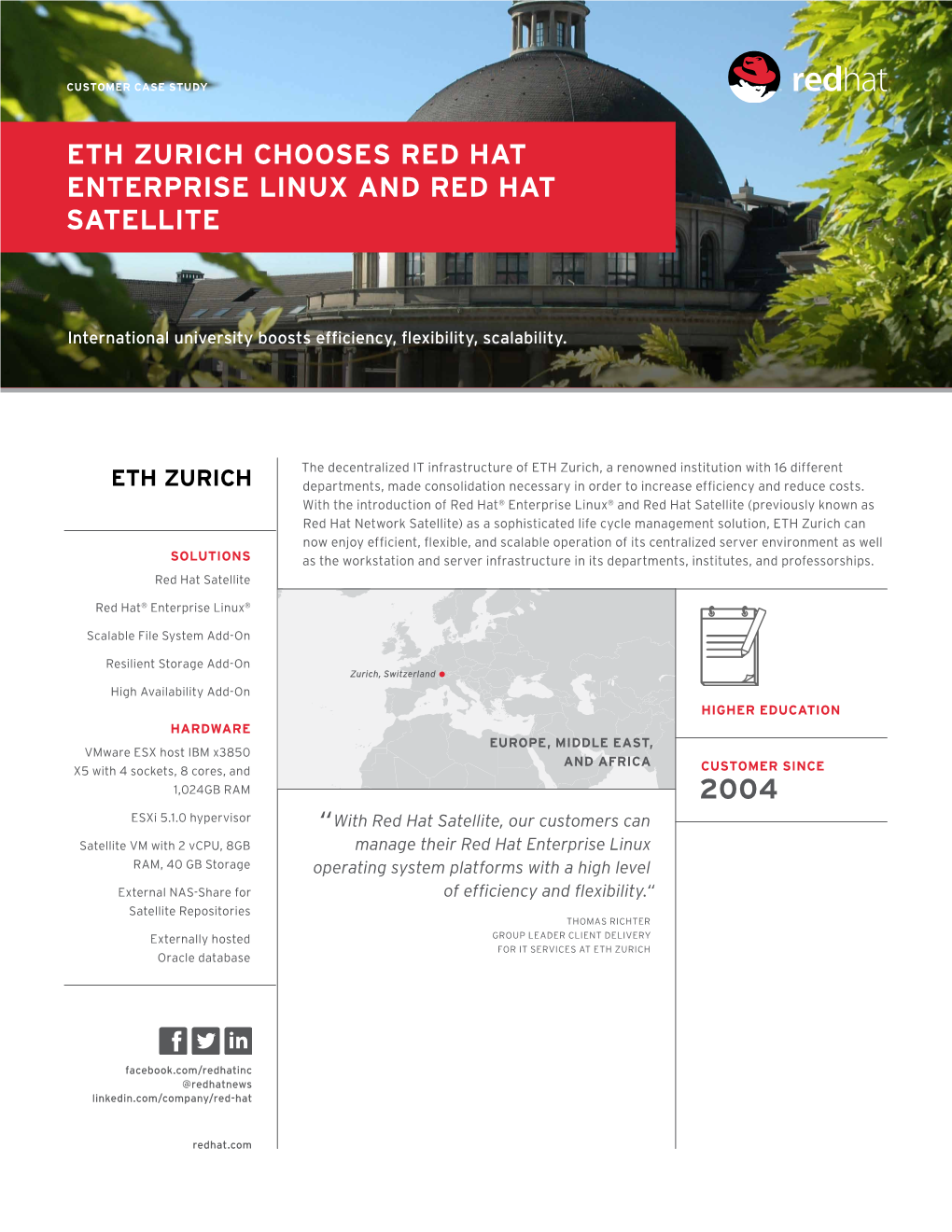 2004 Eth Zurich Chooses Red Hat Enterprise Linux and Red Hat Satellite