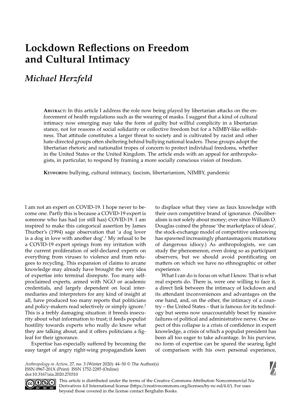 L Ockdown Reflections on Freedom and Cultural Intimacy Michael