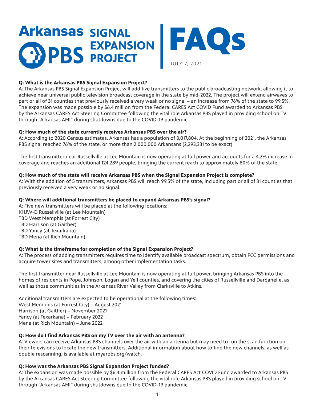 Q: What Is the Arkansas PBS Signal Expansion Project?