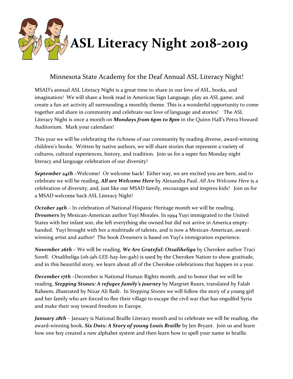 ASL Literacy Night 2018-2019