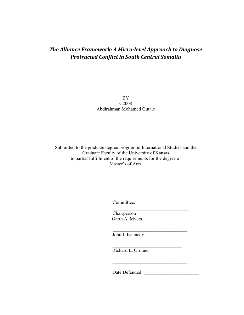 The Alliance Framework: a Micro-Level Approach to Diagnose Protracted Conflict in South Central Somalia