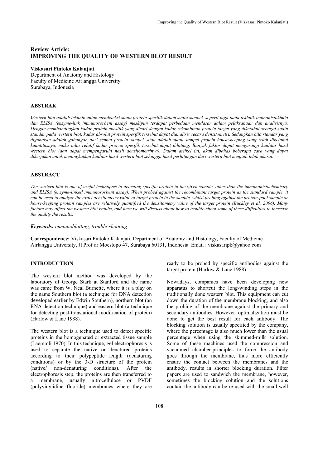 Improving the Quality of Western Blot Result (Viskasari Pintoko Kalanjati)