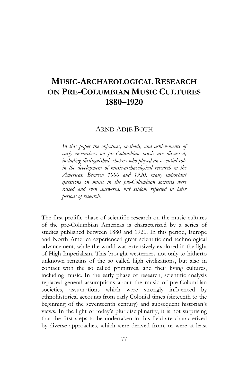 Music-Archaeological Research on Pre-Columbian Music Cultures 1880–1920