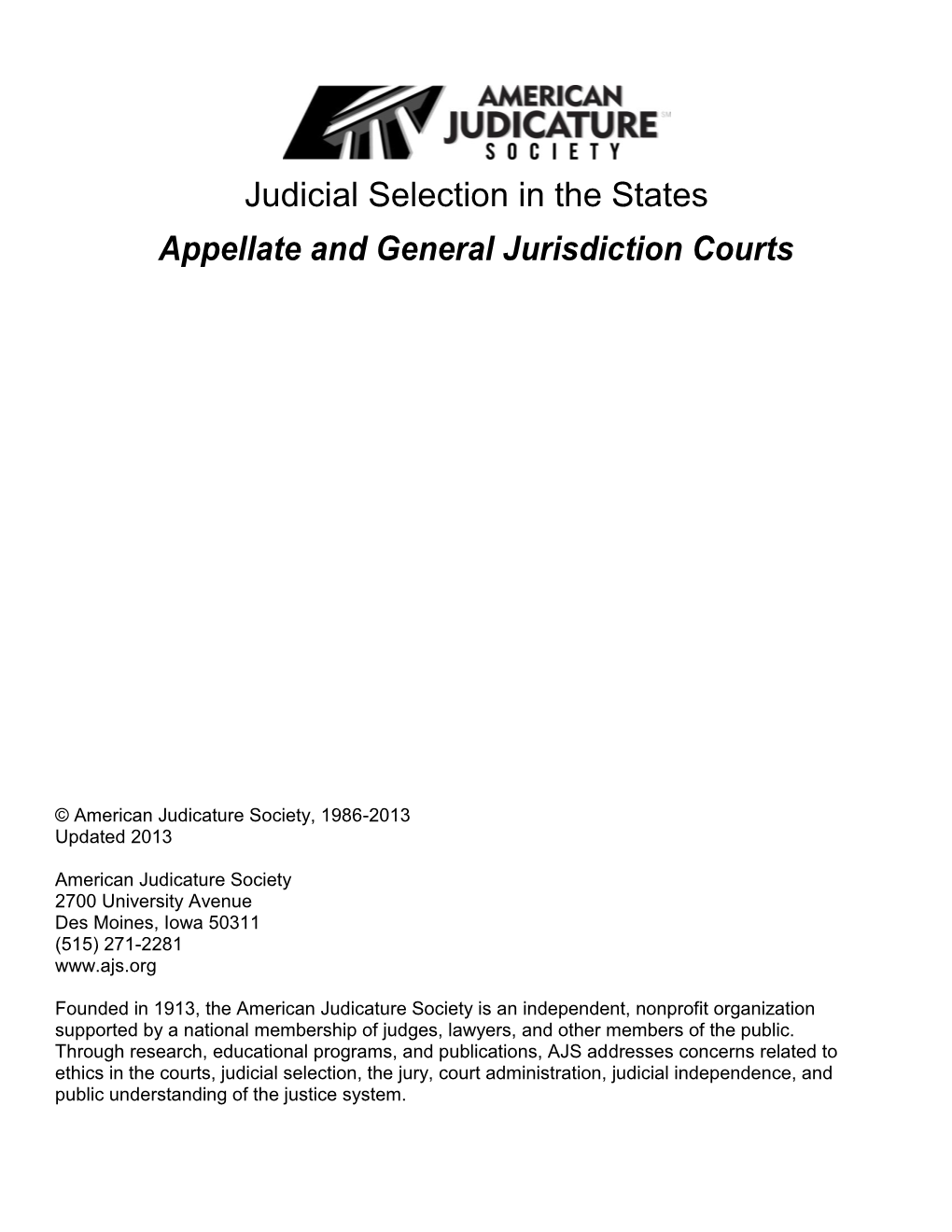 Judicial Selection in the States Appellate and General Jurisdiction