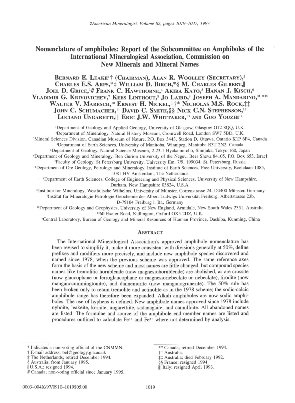 Nomenclature of Amphiboles American Mineralogist, 63, Greenland)