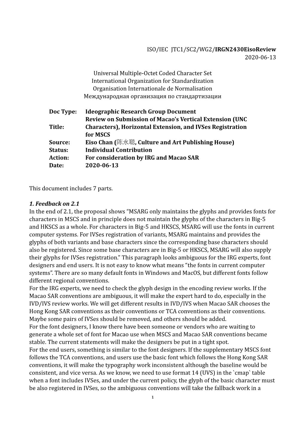 ISO/IEC JTC1/SC2/WG2/Irgn2430eisoreview 2020-06-13