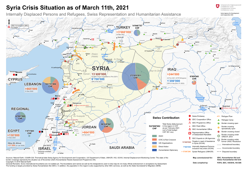 Syria Crisis Situation As of March 11Th, 2021 Internally Displaced Persons and Refugees, Swiss Representation and Humanitarian Assistance