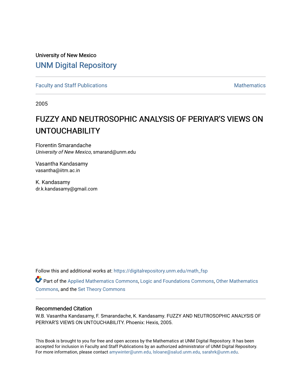 Fuzzy and Neutrosophic Analysis of Periyar's Views