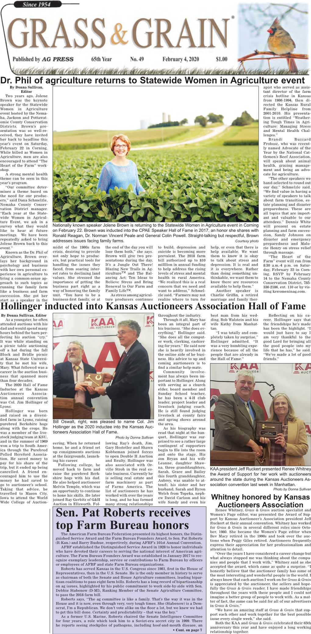 Sen. Pat Roberts Receives Top Farm Bureau Honors