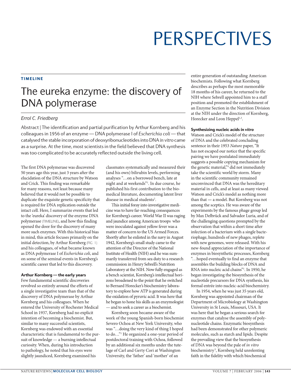 Discovery of DNA Polymerase I