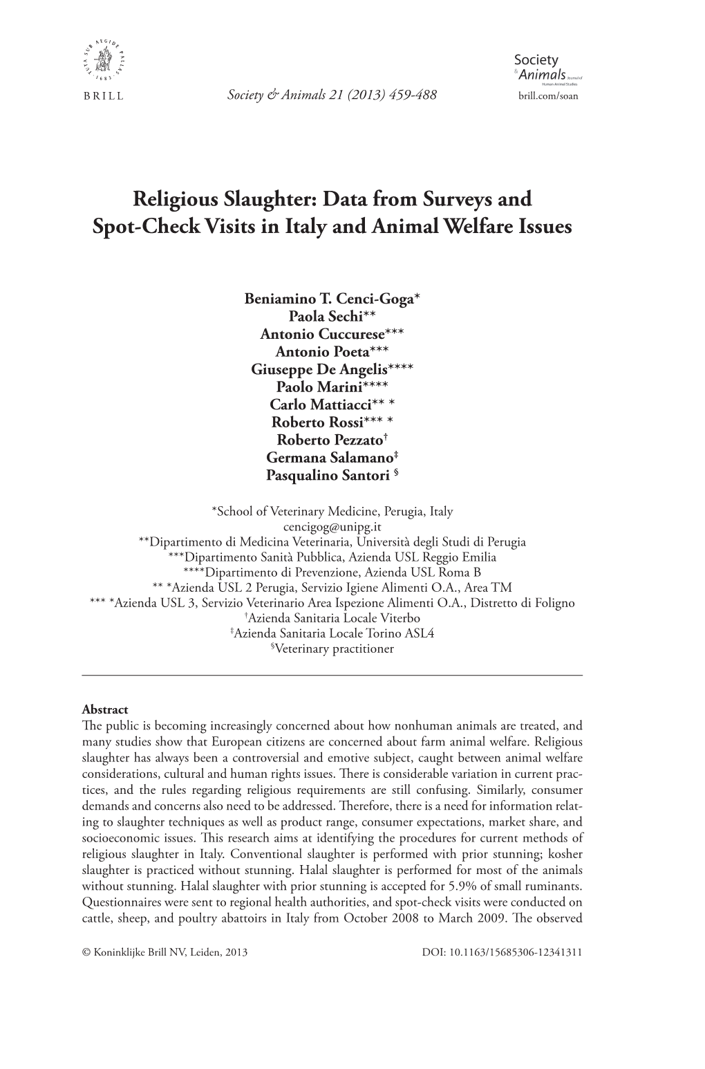 Religious Slaughter: Data from Surveys and Spot-Check Visits in Italy and Animal Welfare Issues