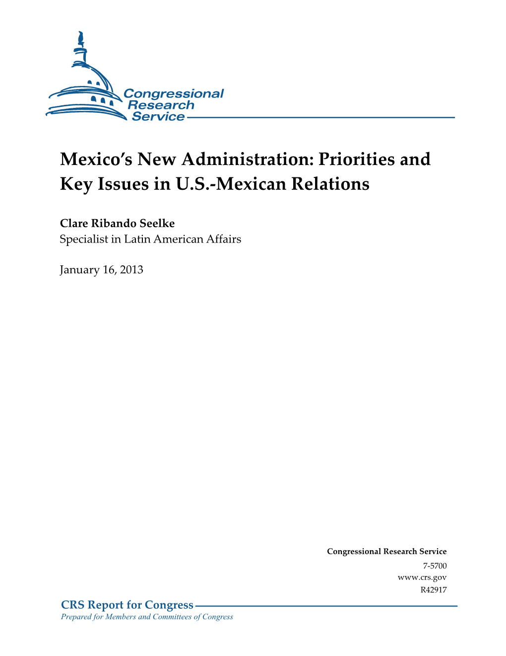 Mexico's New Administration: Priorities and Key Issues in U.S.-Mexican Relations