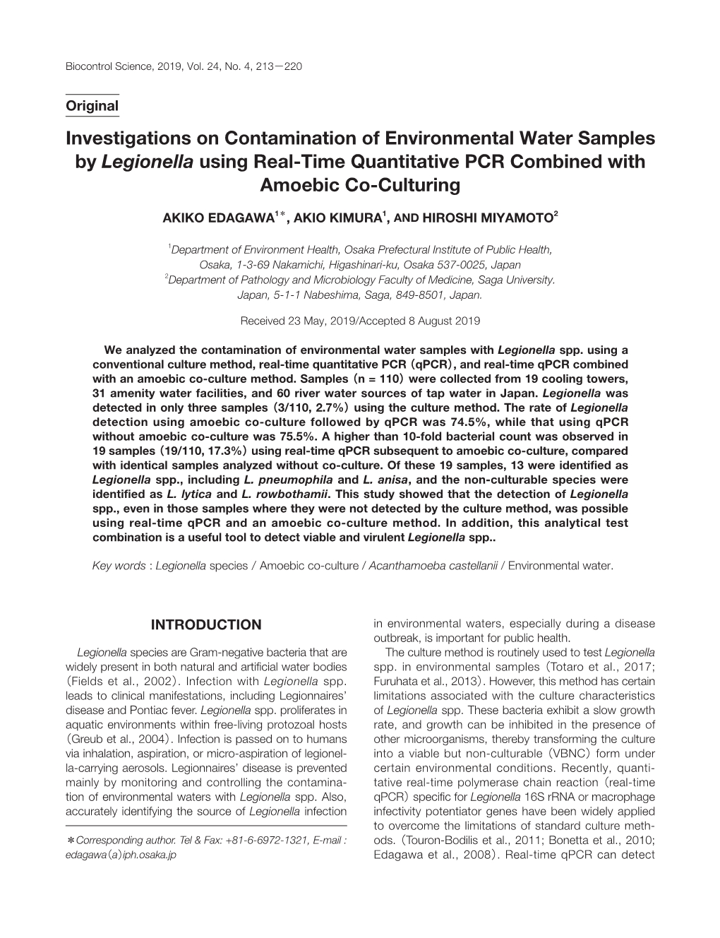 Investigations on Contamination of Environmental Water Samples by Legionella Using Real-Time Quantitative PCR Combined with Amoebic Co-Culturing