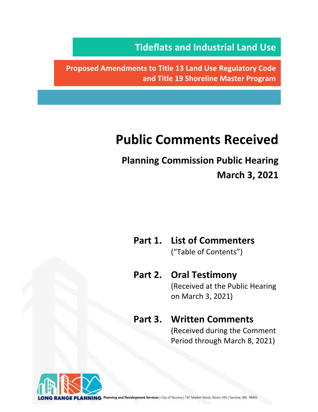 Public Comments Received Planning Commission Public Hearing March 3, 2021