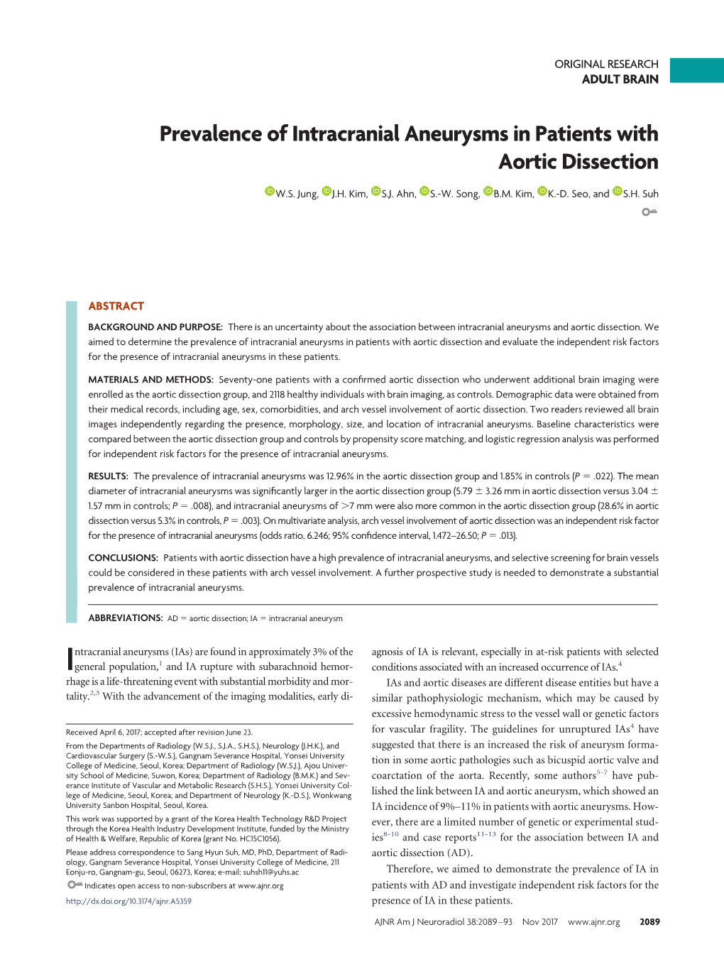 Prevalence of Intracranial Aneurysms in Patients with Aortic Dissection